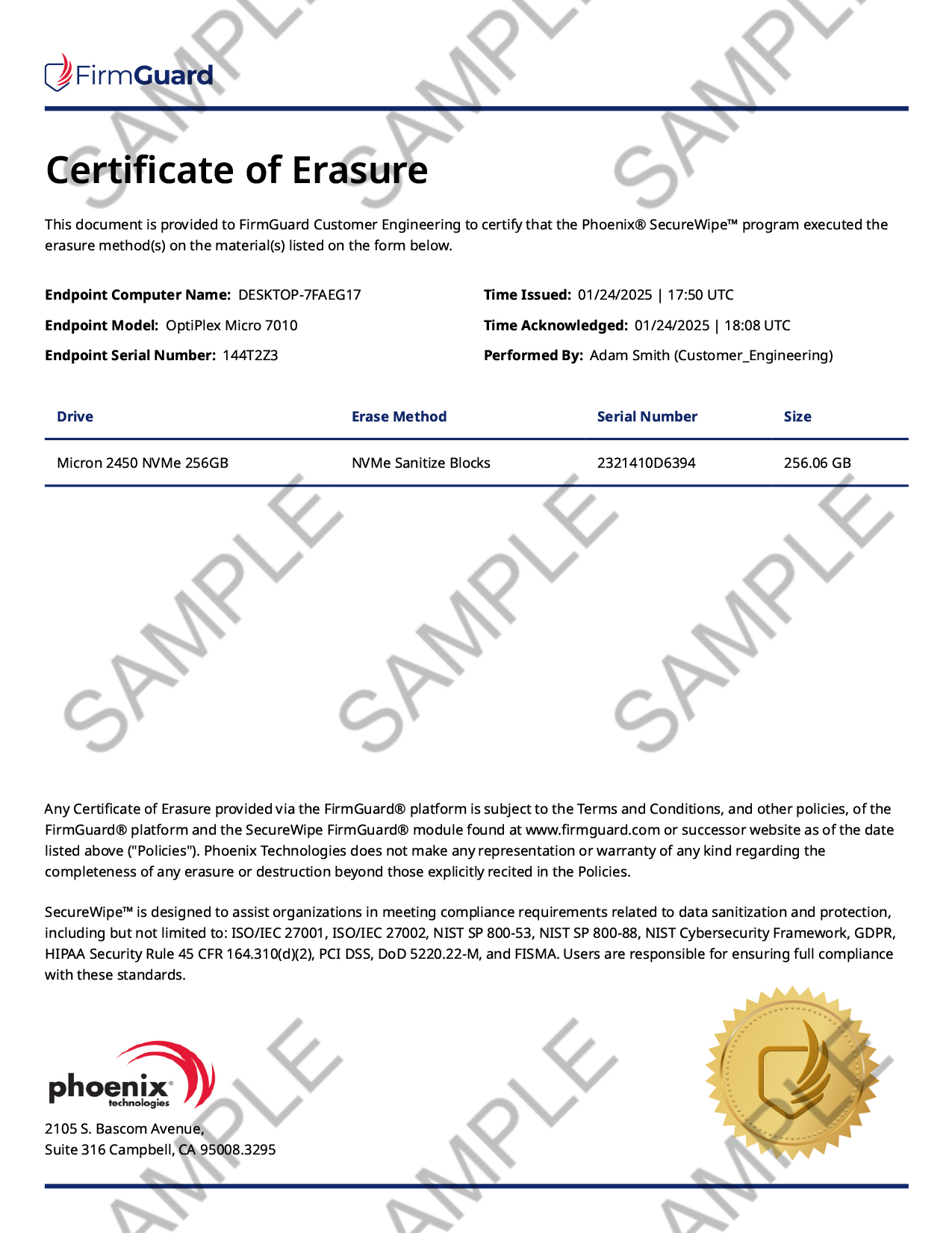 FirmGuard certificate of erasure