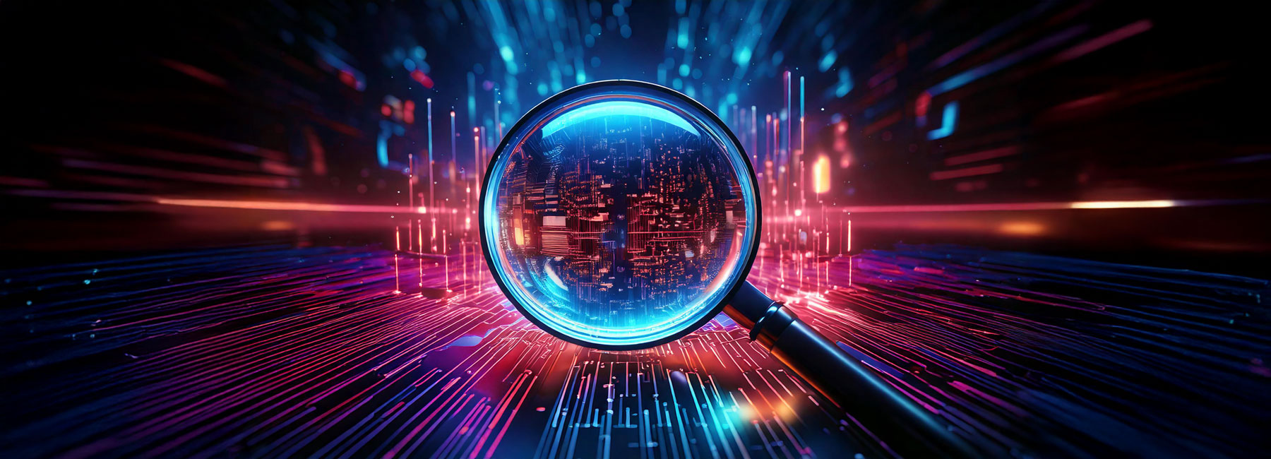 abstract tech background with magnifying glass