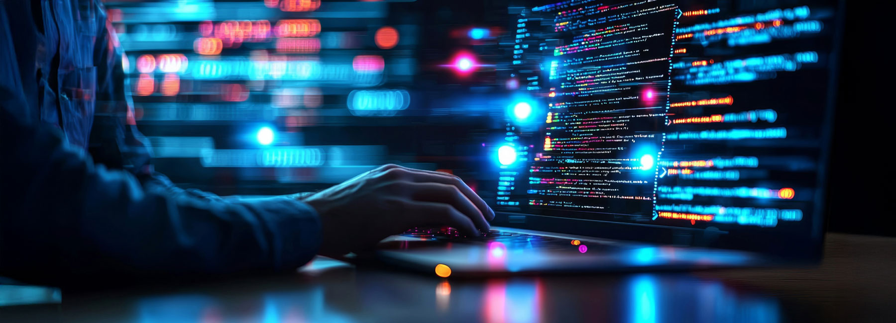 hands on keyboard with data
