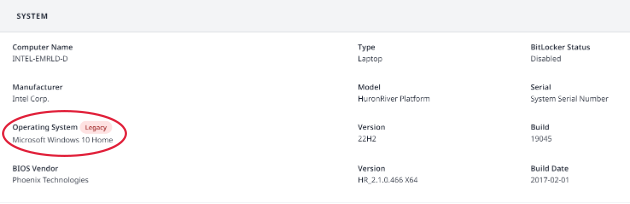 legacy operating system identified in FirmGuard dashboard