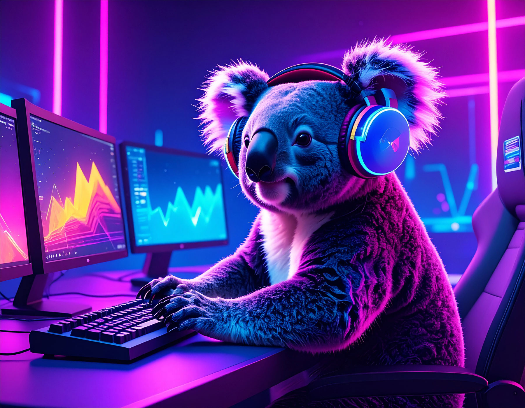 Patch the Koala wearing headphones on the computer