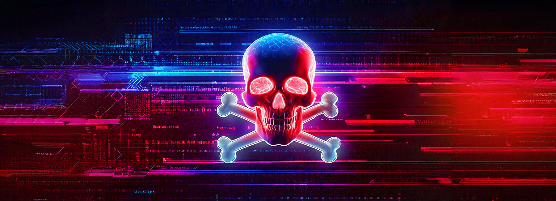 skull and cross bones with tech cybersecurity vibe